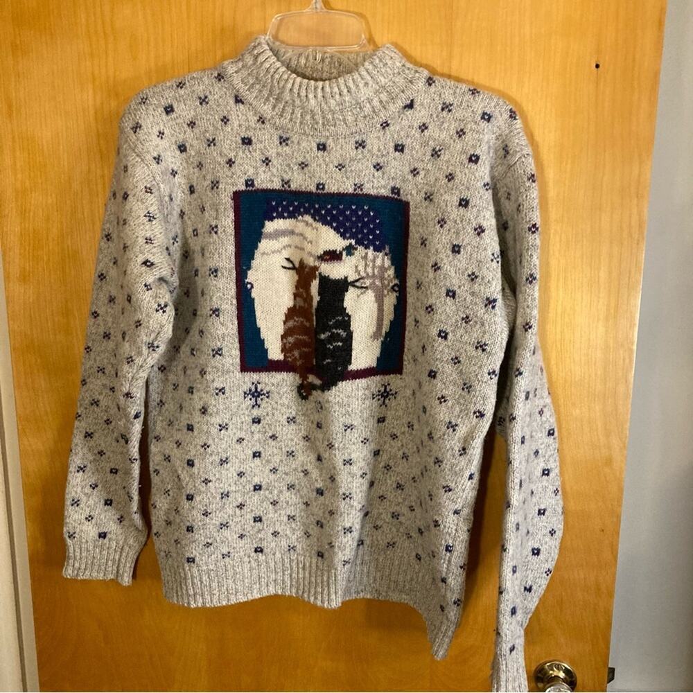 Woolrich Gray Turtleneck Sweater with Cat Design